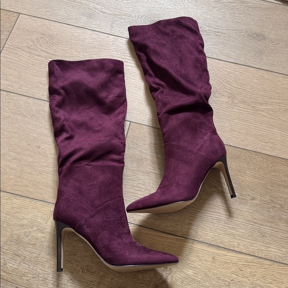 Plum Suede Stiletto Knee-High Boots. Never worn - Picture 1 of 4